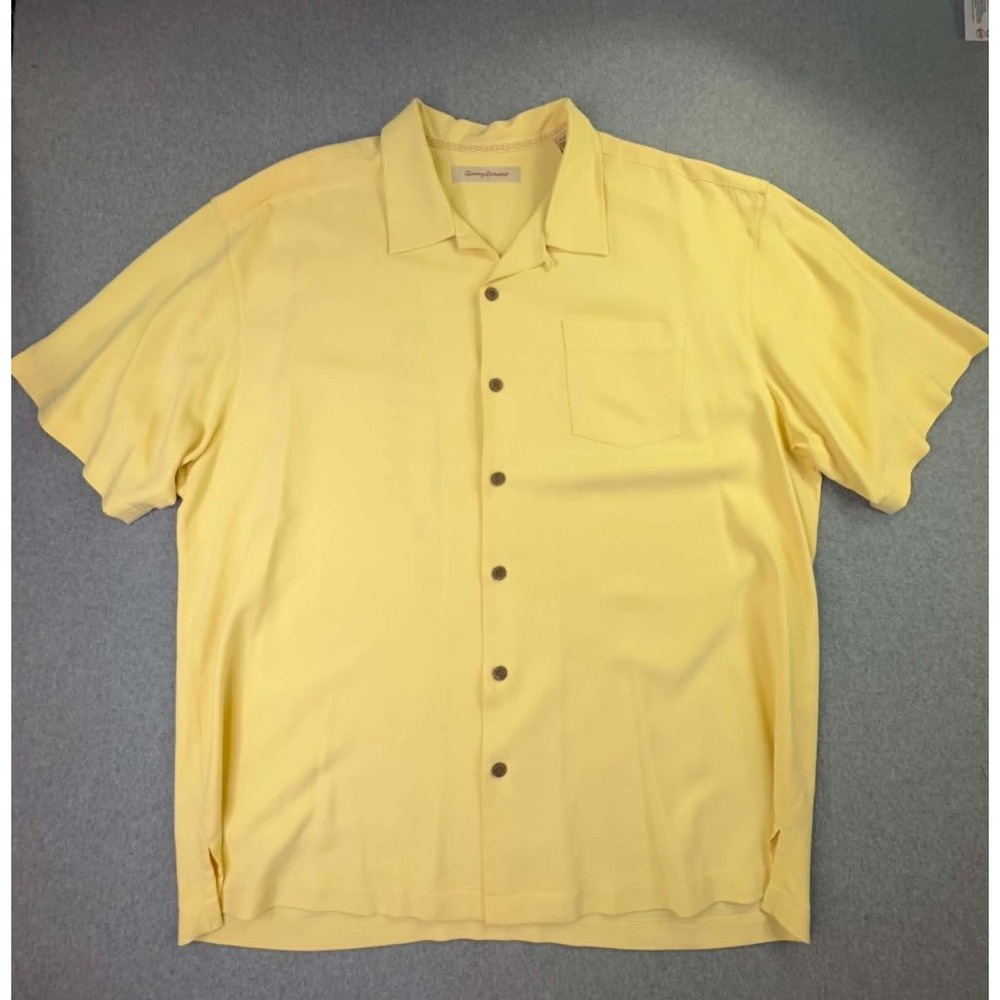 Tommy Bahama The Real Deal King Of Spades Camp Shirt Men's XLX Yellow 100% Silk
